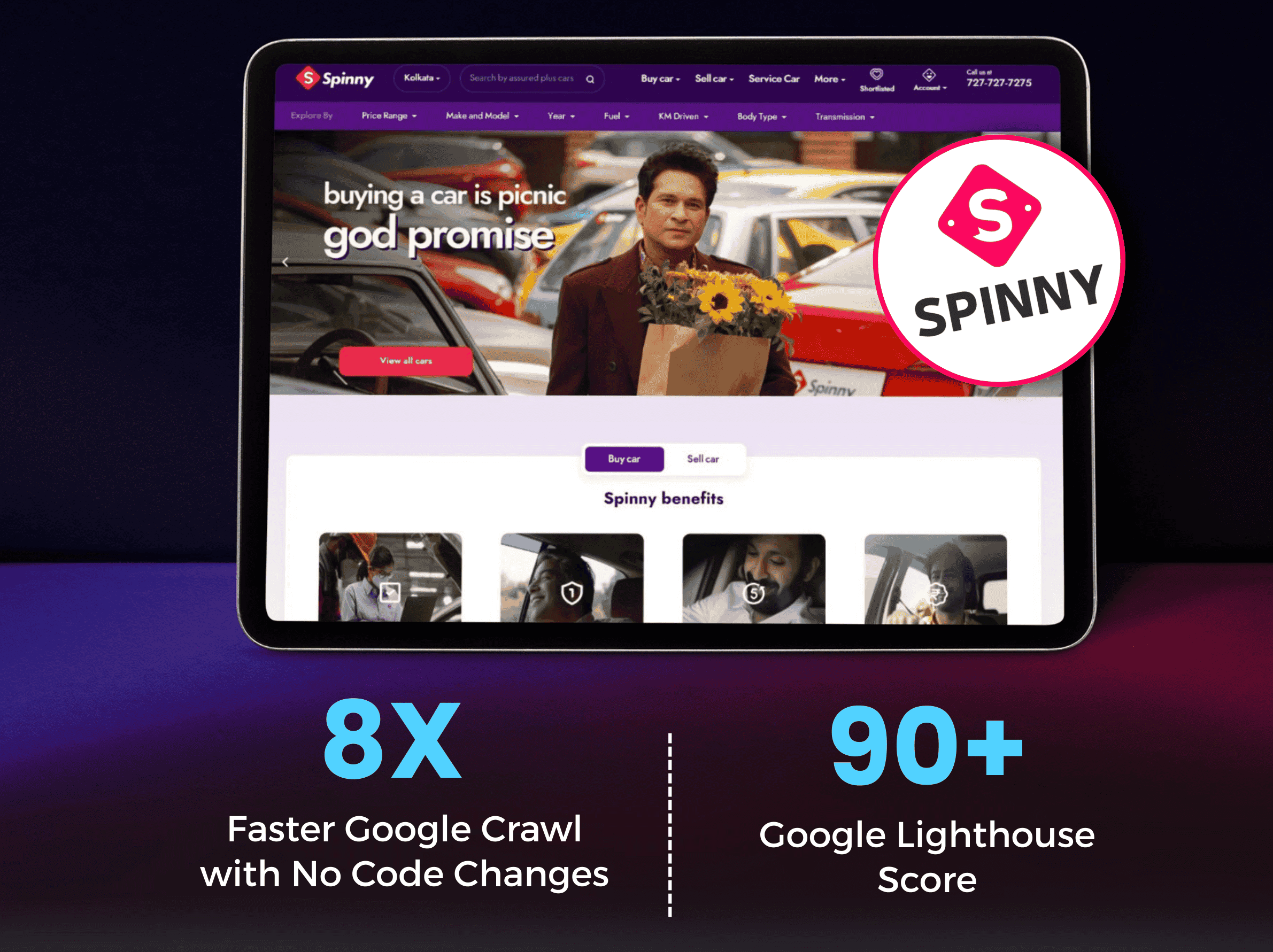 Spinny Hits 90+ Google Lighthouse Score and Achieves 8X Faster Google Crawling with N7